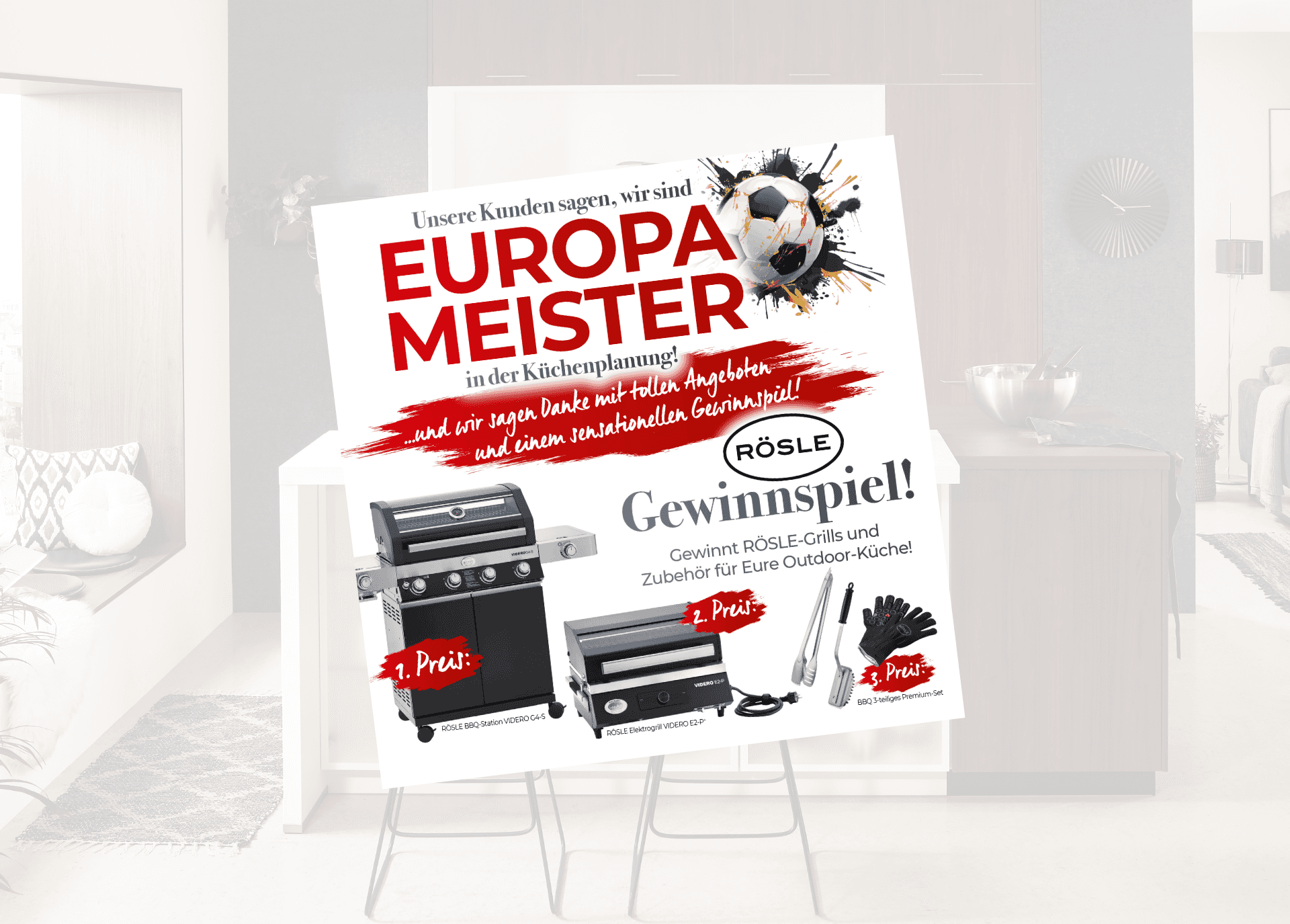 EM Küchenaktion Rösle Gewinnspiel. Gewinnen Sie Rösle-Grills und Zubehör für Ihre Outdoor-Küche.